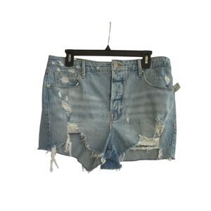 Good American shorts Bombshell shadow pocket blue denim size 12 / 31 NEW